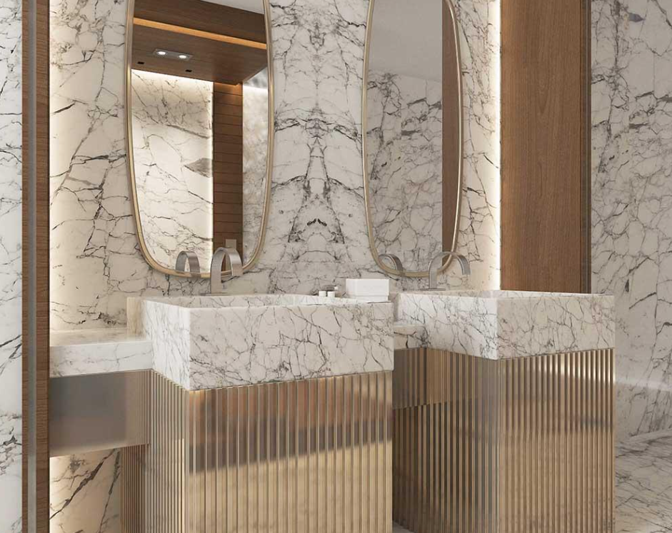 Marbre de Calacatta dans une salle de bains haut de gamme