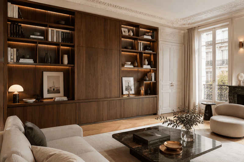 Appartement parisien rénové avec menuiseries contemporaines sur mesure
