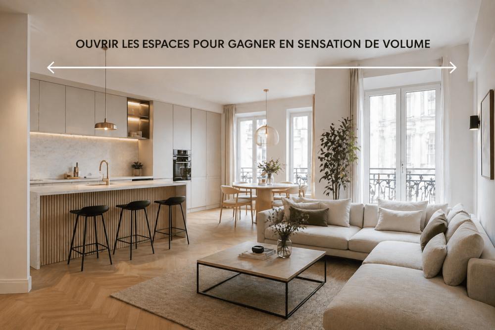 Espace cuisine ouvert pour gagner en sensation de volume