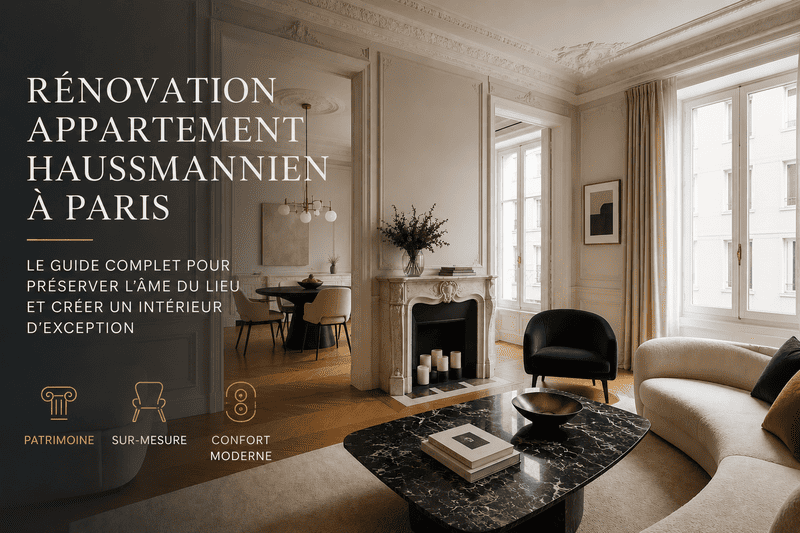 Salon d’un appartement haussmannien rénové à Paris avec parquet point de Hongrie, moulures, cheminée en marbre et décoration haut de gamme contemporaine